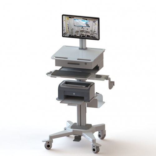 Pneumatic Lift Medical Computer Trolley with Drawer Tray